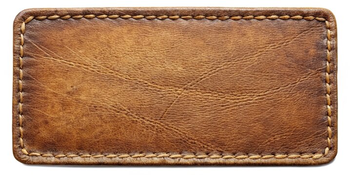 Worn leather patch reflected on white background