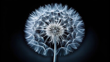 X-ray image of dandelion flower against black background in worm's eye view