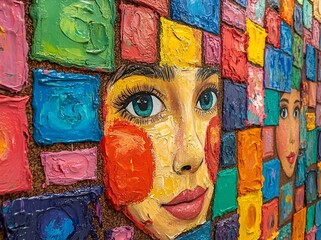 a hallway with colorful wall

