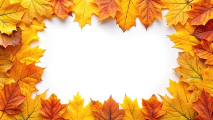 Yellow and orange leaves border frame reflected on white background