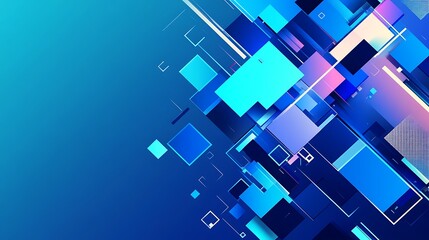 Abstract geometric background with blue and pink squares and rectangles.