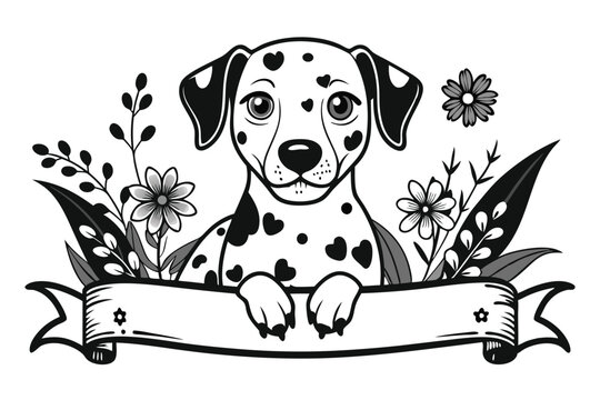 recommend clip art: Dalmatian dog leaning over a horizontal white banner J.eps