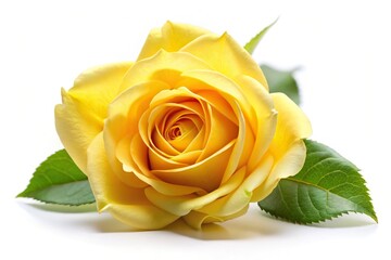 Fototapeta premium Yellow rose in bloom on white background.