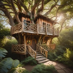 A treehouse with cinematic lighting - Generative AI