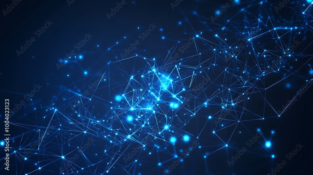 Aufkleber abstract blue digital network background with connecting dots and lines.