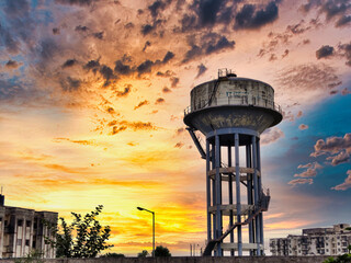 Picture of water tower at sunset in the pink city Jaipur