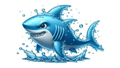Obraz premium Water Shark Cartoon Character Poised for Attack