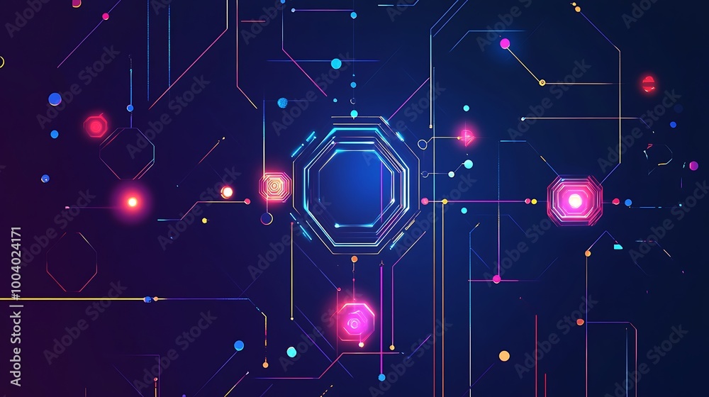 Aufkleber abstract background with glowing lines and dots on dark background.