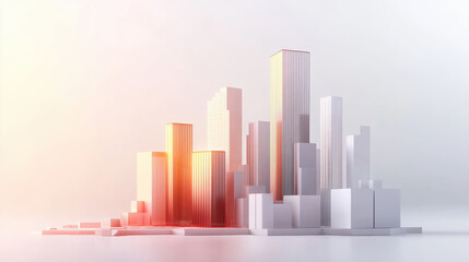 Obraz premium Abstract cityscape with towering skyscrapers against a vibrant sunset sky