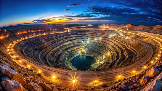 Wide angle night shot of the biggest open pit in Krivoy Rog