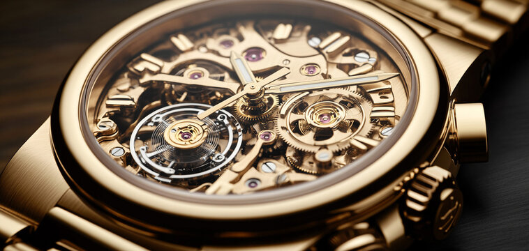 Luxury gold mechanical watch showcasing intricate gears and craftsmanship.