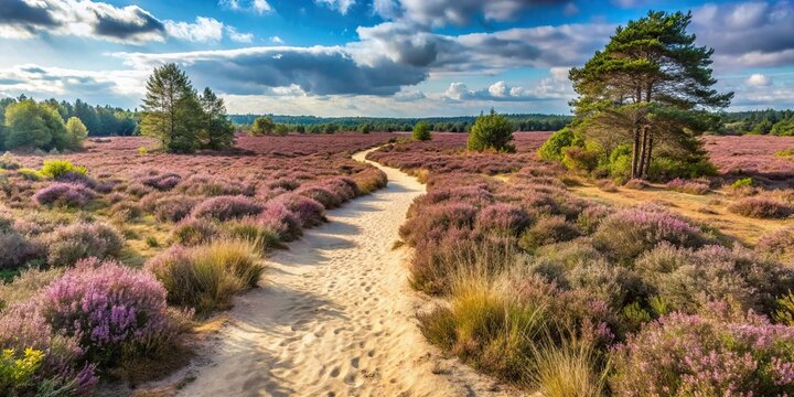 Wide Sandy Heathland Public Footpath at Thursley Common Nature Reserve Extreme Close-Up