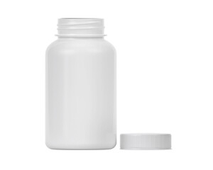 Blank plastic pill bottle, transparent background
