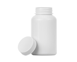 Blank plastic pill bottle, transparent background