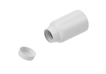 Blank plastic pill bottle, transparent background