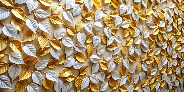 Wide-angle attractive backdrop featuring golden white leaves adorning wall