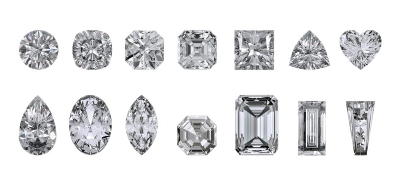 Set of diamond with high quality, transparent background