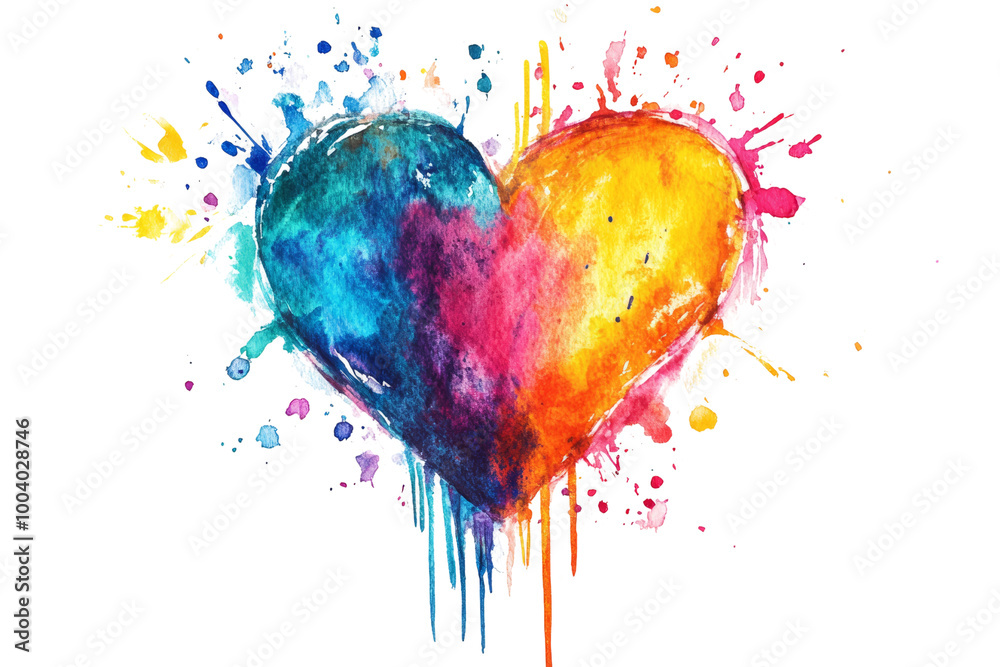 Aufkleber vibrant watercolor heart with splashes of color ,isolated on transparent background