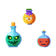 Colorful Halloween Potion Bottles with Jack-o'-Lantern Faces