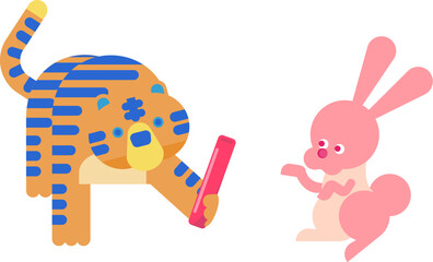 干支の寅年から卯年にバトンタッチをする様子のイラスト