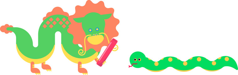 干支の辰年から巳年にバトンタッチをする様子のイラスト