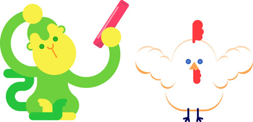 干支の申年から酉年にバトンタッチをする様子のイラスト