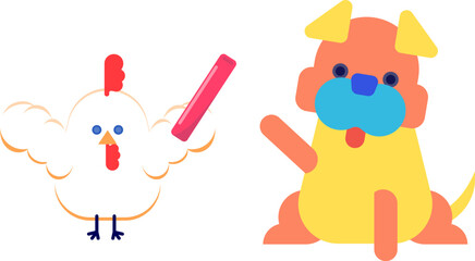 干支の酉年から戌年にバトンタッチをする様子のイラスト