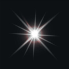 The effect of white light on a black background. Flash of light. Isolated vector on a dark background