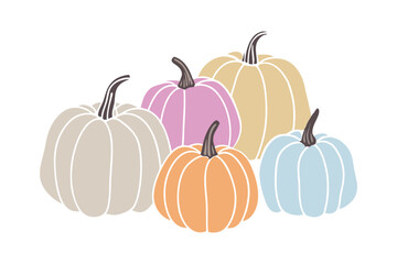 Autumn pumpkins on white background
