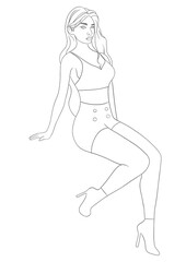 illustration d'une femme en position assise, dessin ligne 