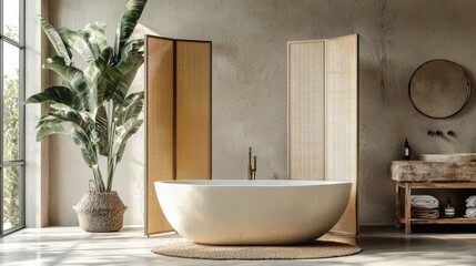 Serene and Sophisticated Modern Bathroom Interior with Natural Accents