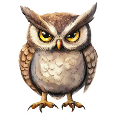 Naklejka premium Sinister Owl Watercolor Illustration in Cartoon Style for Professional Designs
