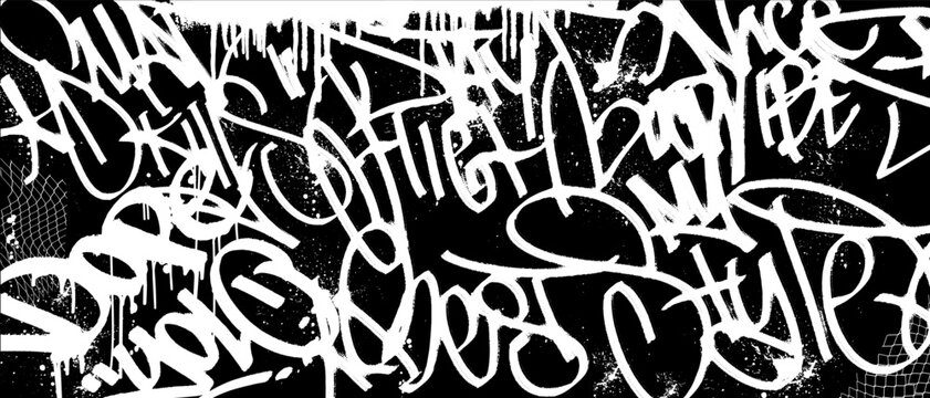 Fototapeta Calligraphy graffiti background. Vector graphic graffiti art with splatter, scribbles, tagging, and drips with brushed effect.