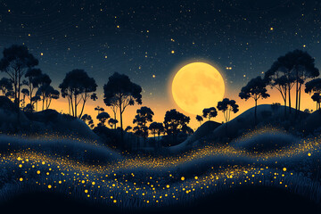 illustration featuring digital abstract technology with space for titles, layered over a forest background. Ideal for tech design concepts.	
