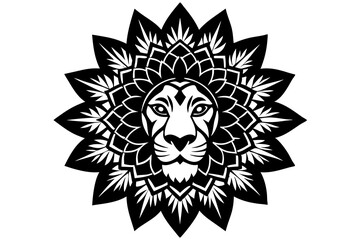  Lion Head Mandala Silhouette Featuring Intricate Surrounding Patterns