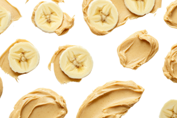Sliced banana with creamy peanut butter spread ,Isolated on transparent background
