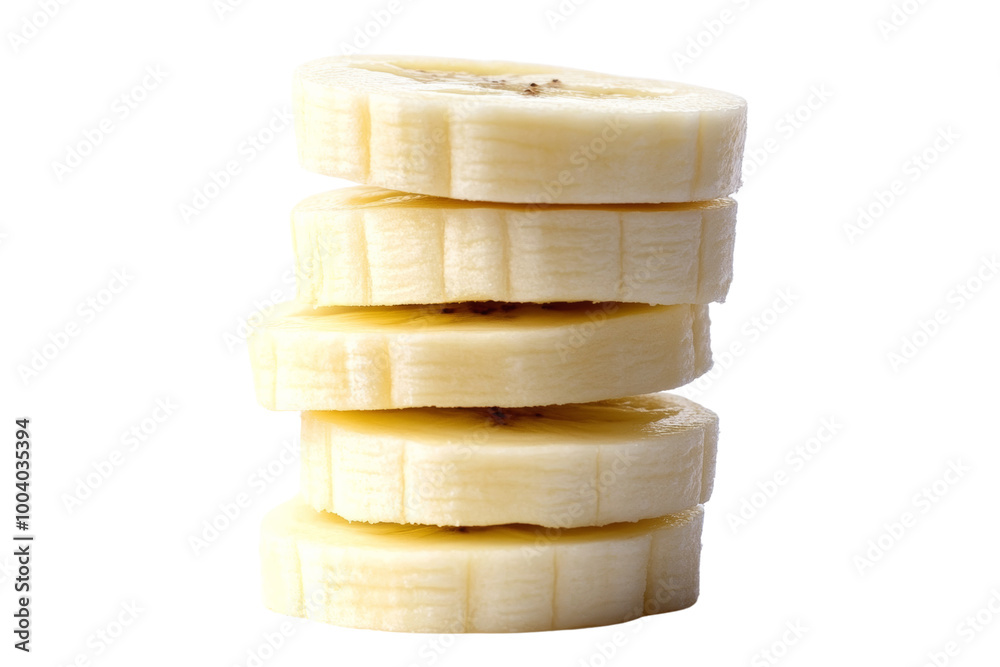Poster sliced banana rounds stacked on top of each other ,isolated on transparent background