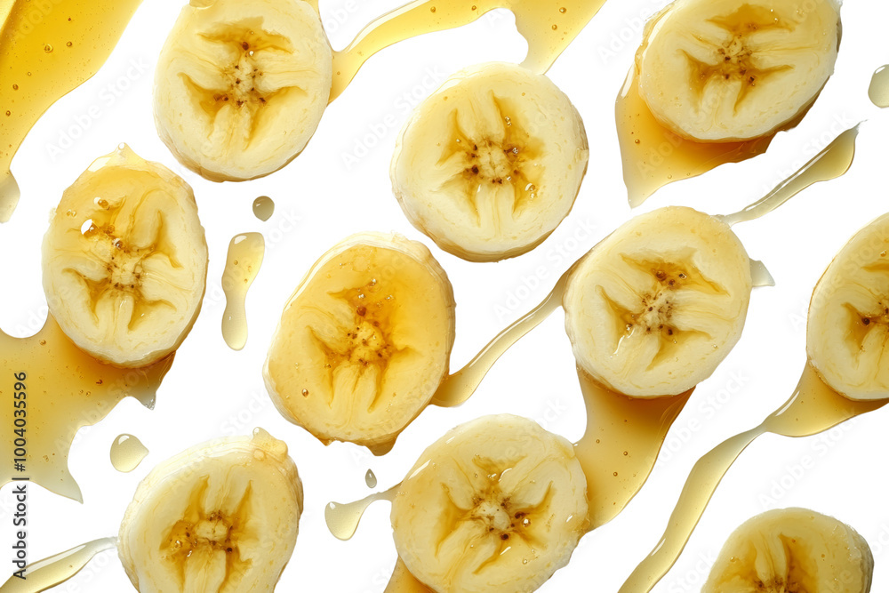 Poster Sliced banana drizzled with golden honey ,Isolated on transparent background
