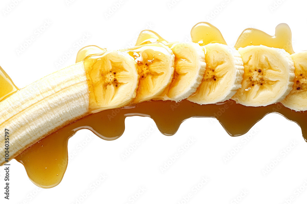 Poster sliced banana drizzled with golden honey ,isolated on transparent background