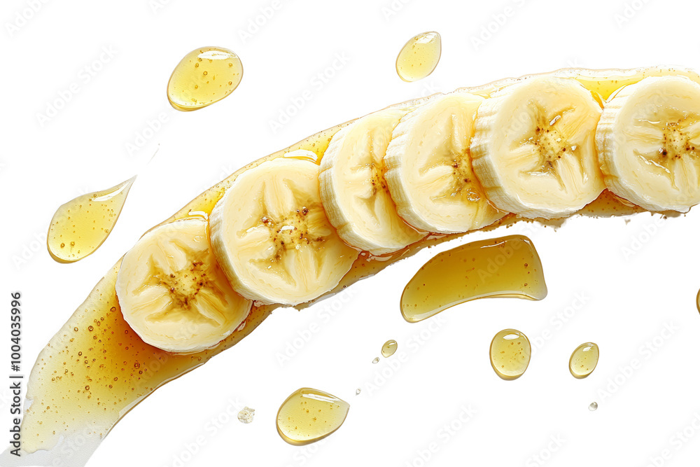 Aufkleber sliced banana drizzled with golden honey ,isolated on transparent background