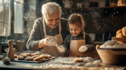 Grandparent and Grandchild Baking Cookies Together