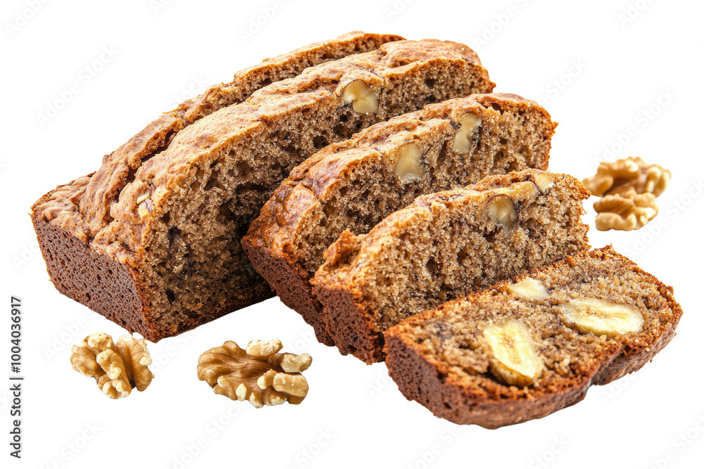 Aufkleber Sliced banana bread with walnuts ,Isolated on transparent background