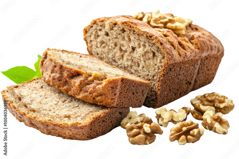 Aufkleber Sliced banana bread with walnuts ,Isolated on transparent background