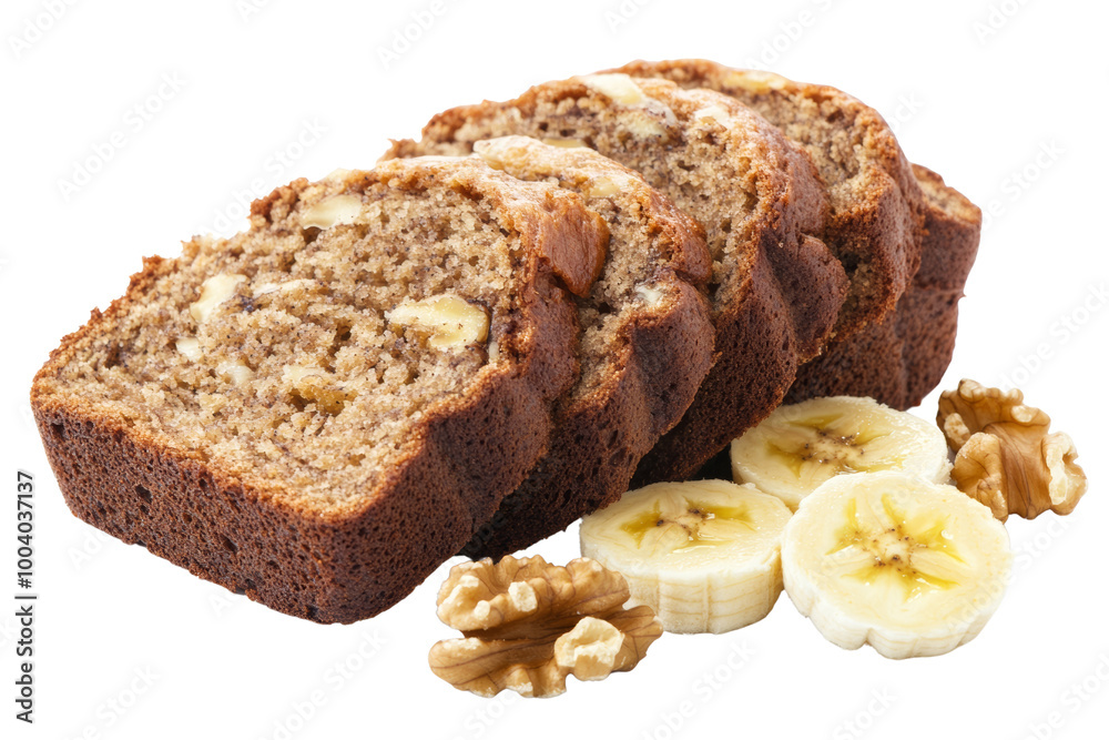 Aufkleber Sliced banana bread with walnuts ,Isolated on transparent background