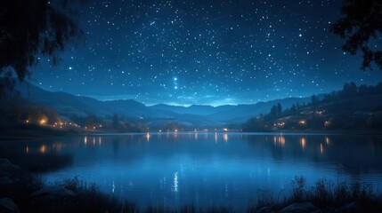 a mesmerizing night sky filled with glittering stars creates a magical backdrop casting a serene ambiance over a tranquil landscape inviting wonder and contemplation under the celestial display