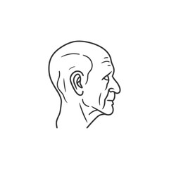 Line drawing of a bald mans head in profile