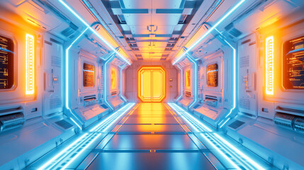 Obraz premium Science fiction corridor with high tech elements