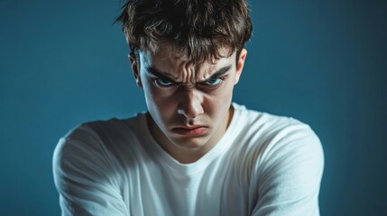Obraz premium Man with Furrowed Brows and Crossed Arms