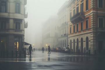 Fototapeta premium A foggy day outdoors nature street.