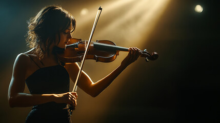 Fototapeta premium Dramatic Violin Performance on Stage with Spotlight